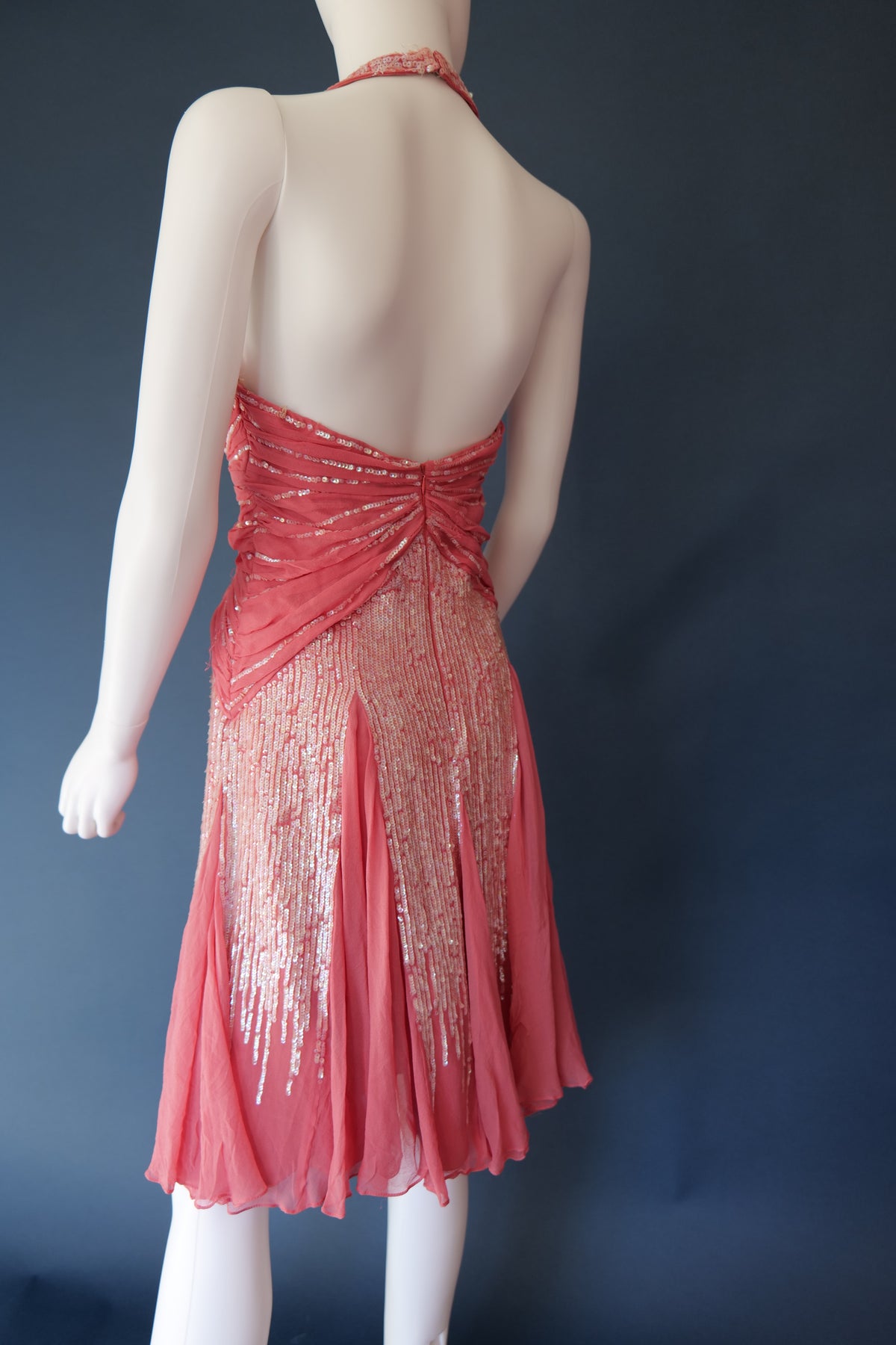 Vintage pink sequin halterneck evening cocktail dress