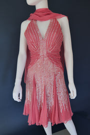 Vintage pink sequin halterneck evening cocktail dress