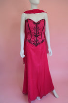 1990s vintage bustier evening dress with neck scarf
