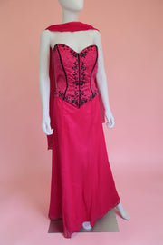 1990s vintage bustier evening dress with neck scarf