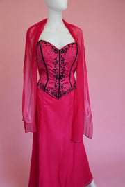 1990s vintage bustier evening dress with neck scarf