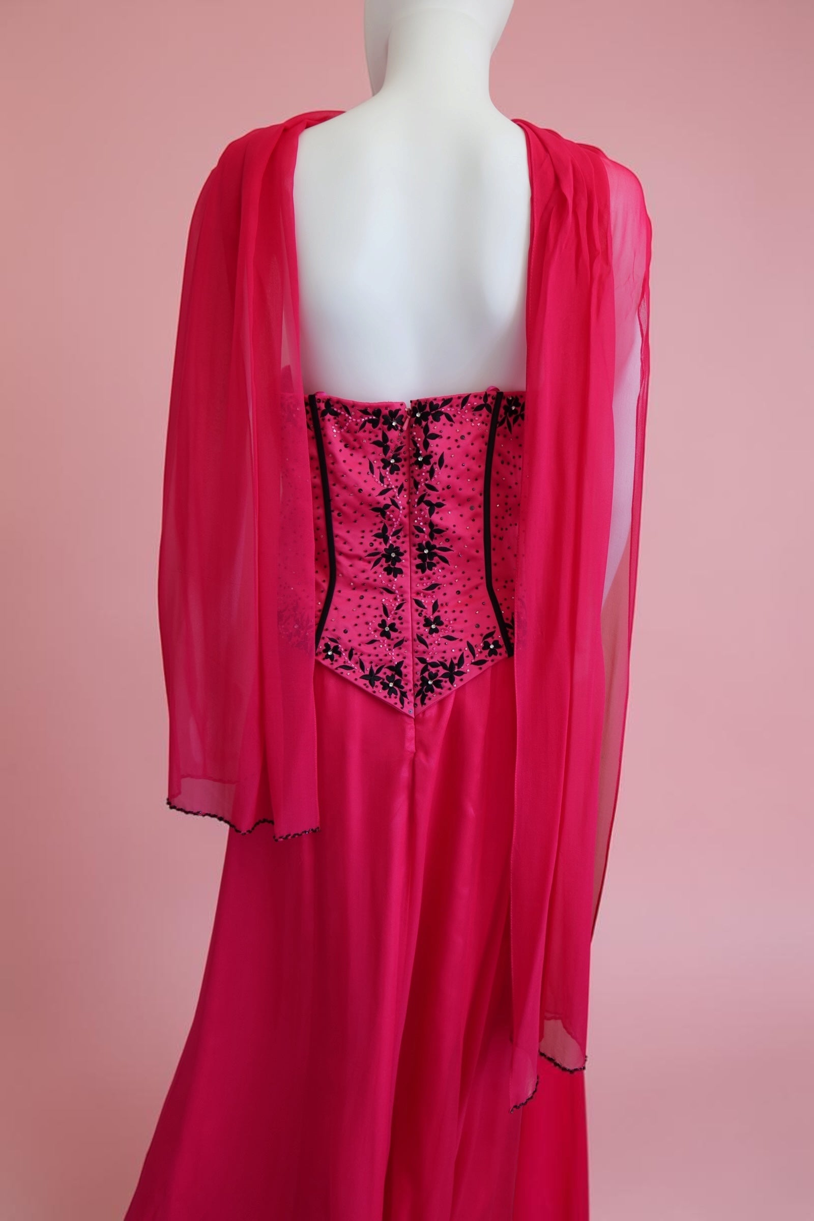 1990s vintage bustier evening dress with neck scarf