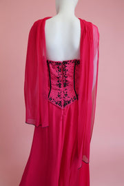 1990s vintage bustier evening dress with neck scarf