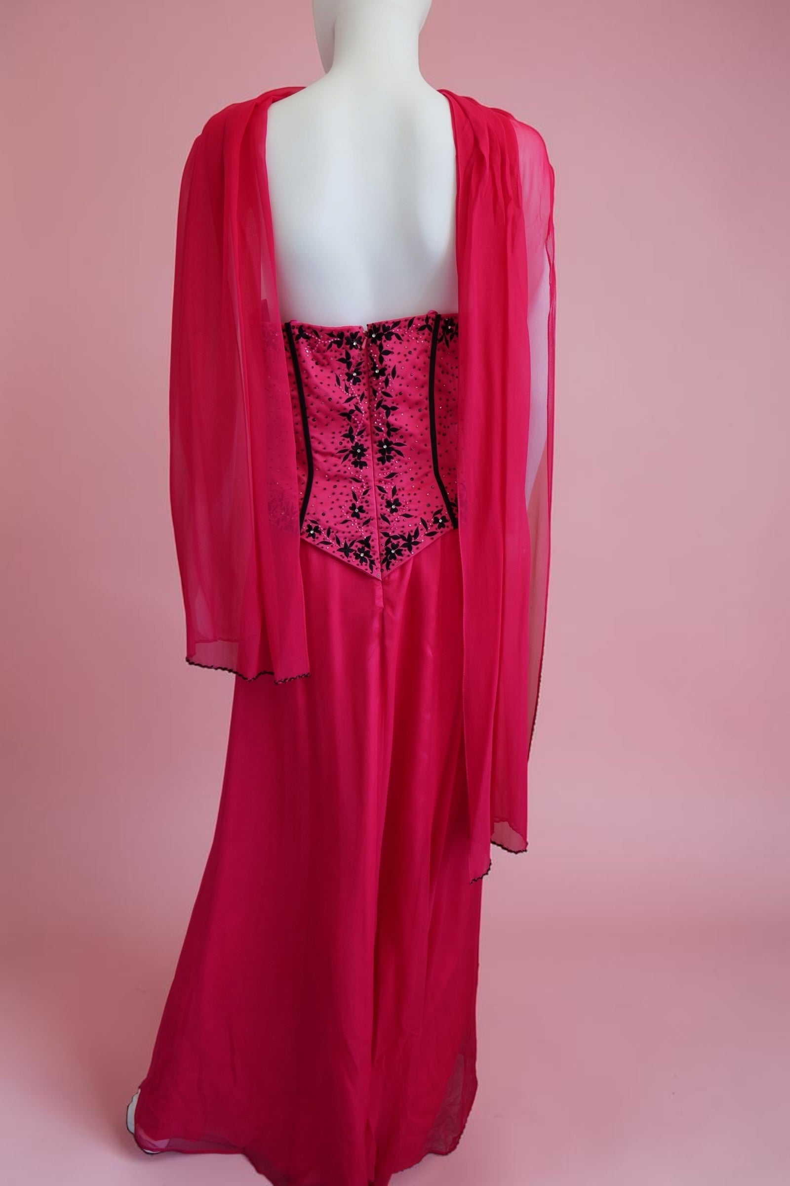 1990s vintage bustier evening dress with neck scarf