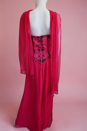 1990s vintage bustier evening dress with neck scarf
