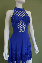 1990s royal blue sequined embellished short skater dress