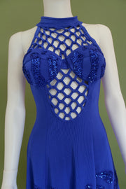 1990s royal blue sequined embellished short skater dress