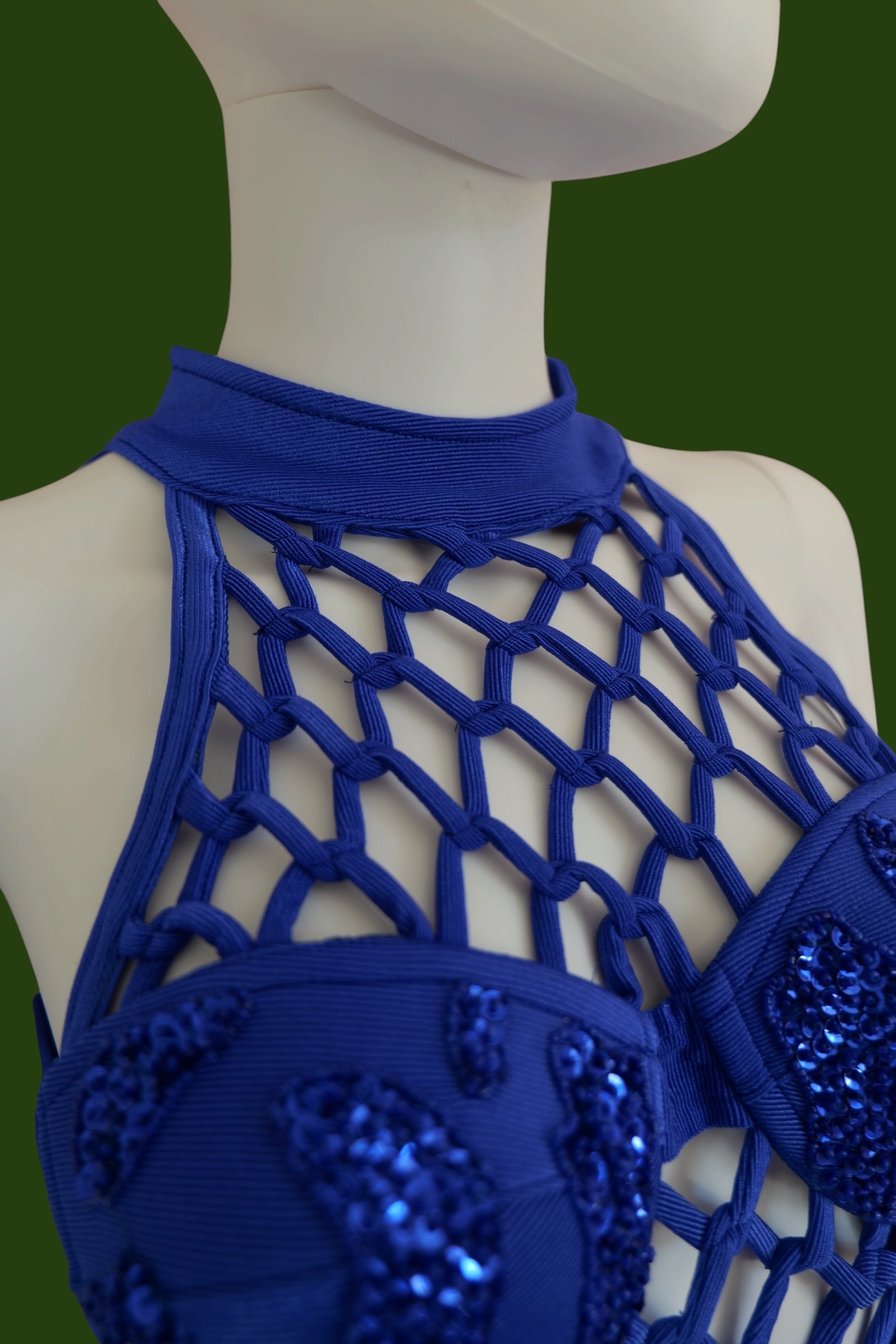 1990s royal blue sequined embellished short skater dress