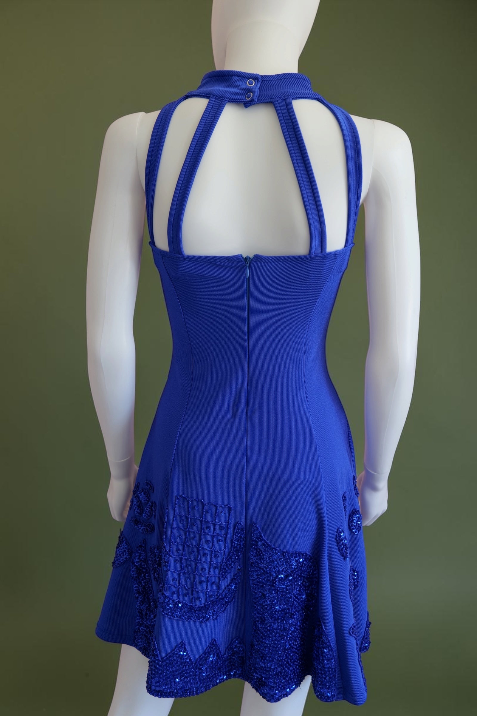 1990s royal blue sequined embellished short skater dress