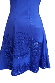 1990s royal blue sequined embellished short skater dress