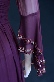 1990s whimsical witchy bell sleeve cocktail dress