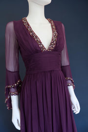 1990s whimsical witchy bell sleeve cocktail dress