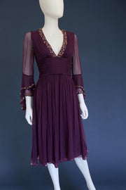 1990s whimsical witchy bell sleeve cocktail dress