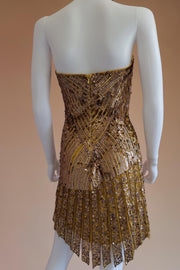 Vintage gold sparkly sequined showstopping cocktail dress halterneck