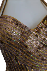 Vintage gold sparkly sequined showstopping cocktail dress halterneck