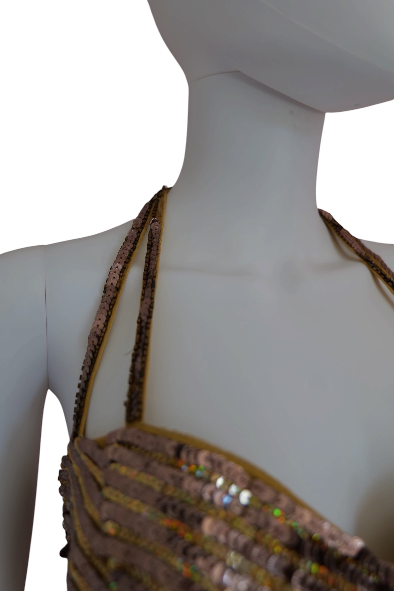 Vintage gold sparkly sequined showstopping cocktail dress halterneck