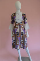Vintage patterned 1960s high yoke angel sleeve dress