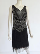Vintage 100% silk art deco flapper evening dress size 10