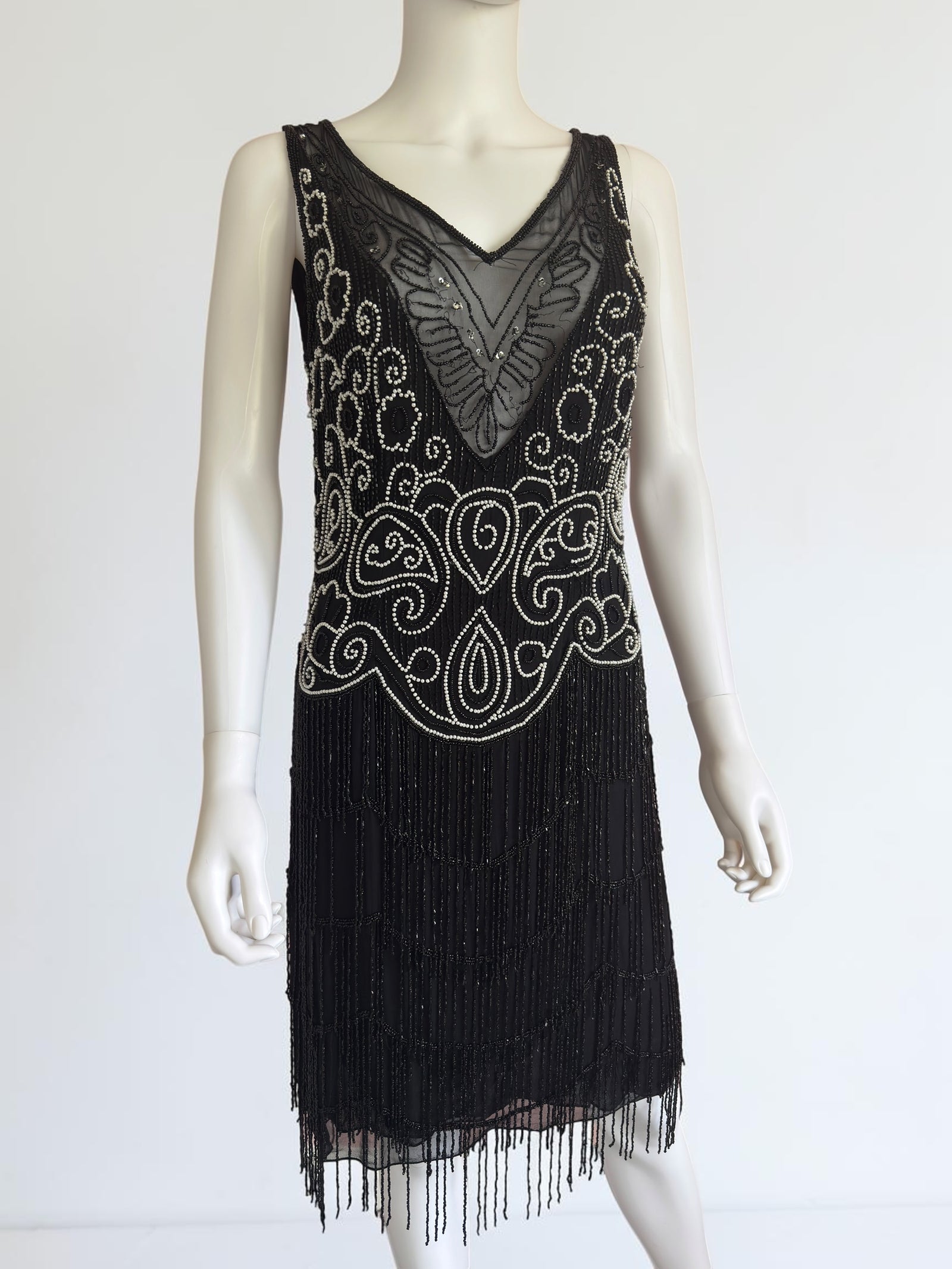 Vintage 100% silk art deco flapper evening dress size 10