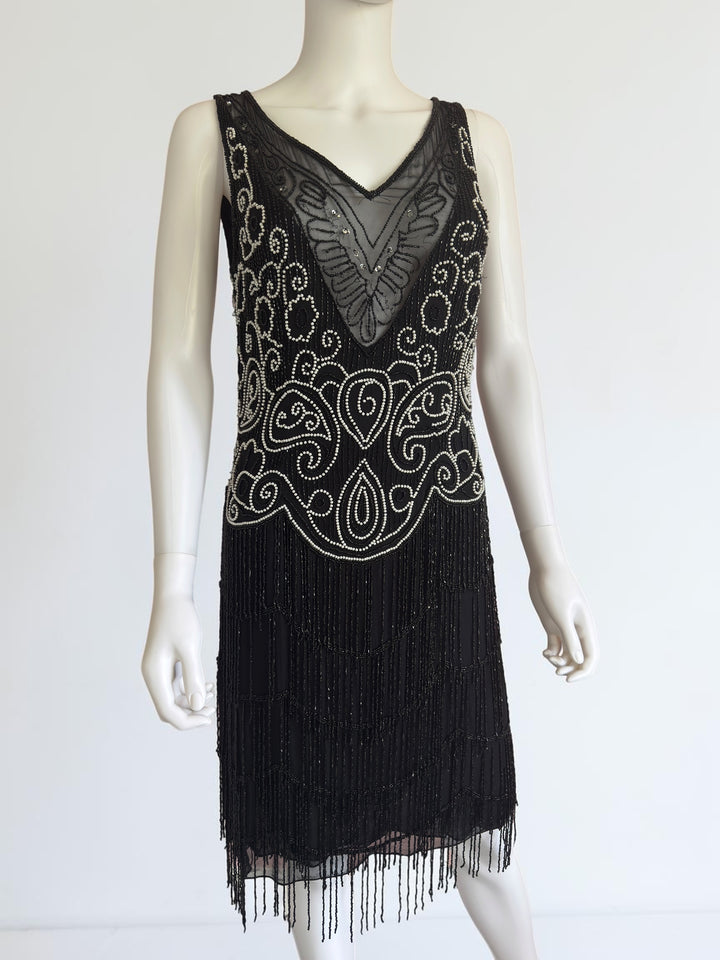 Vintage 100% silk art deco flapper evening dress size 10