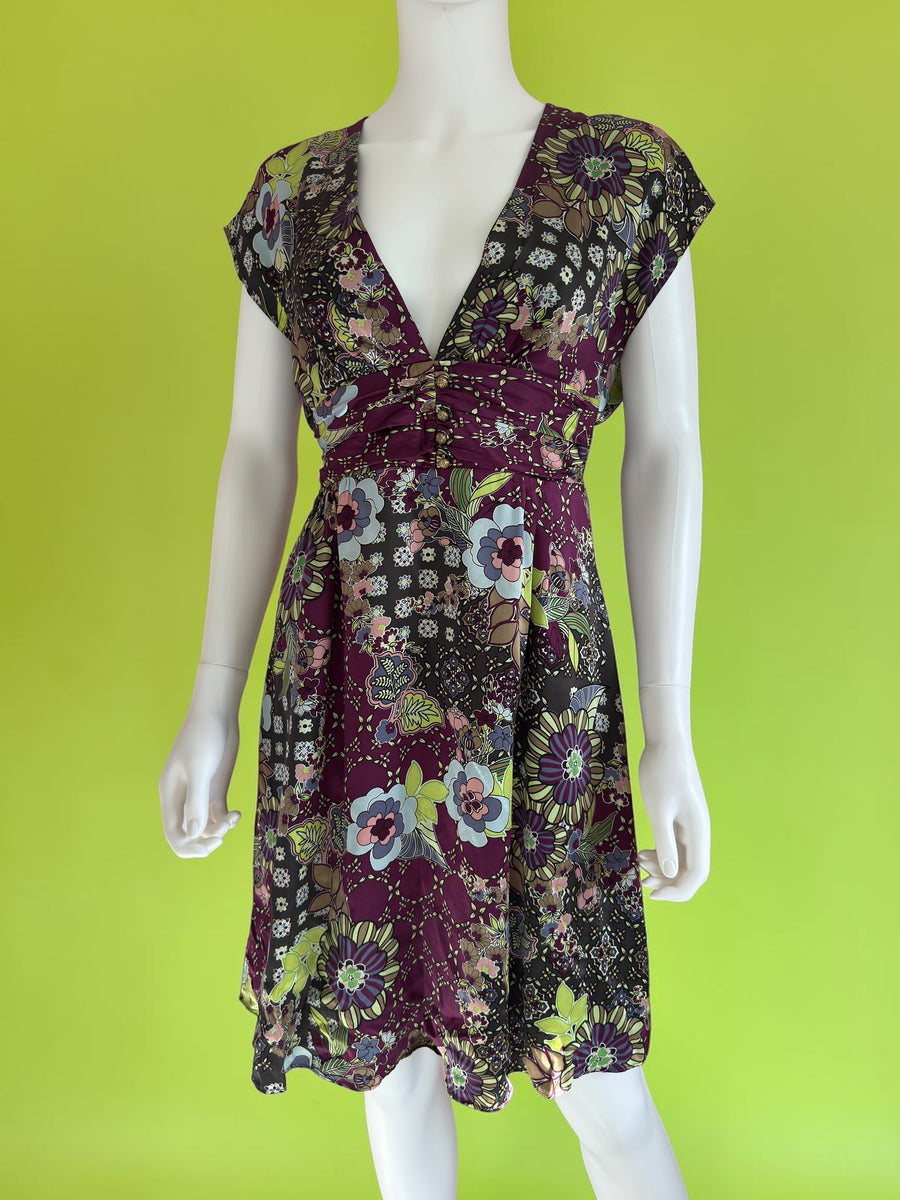 Vintage 100% silk floral summer autumnal dress