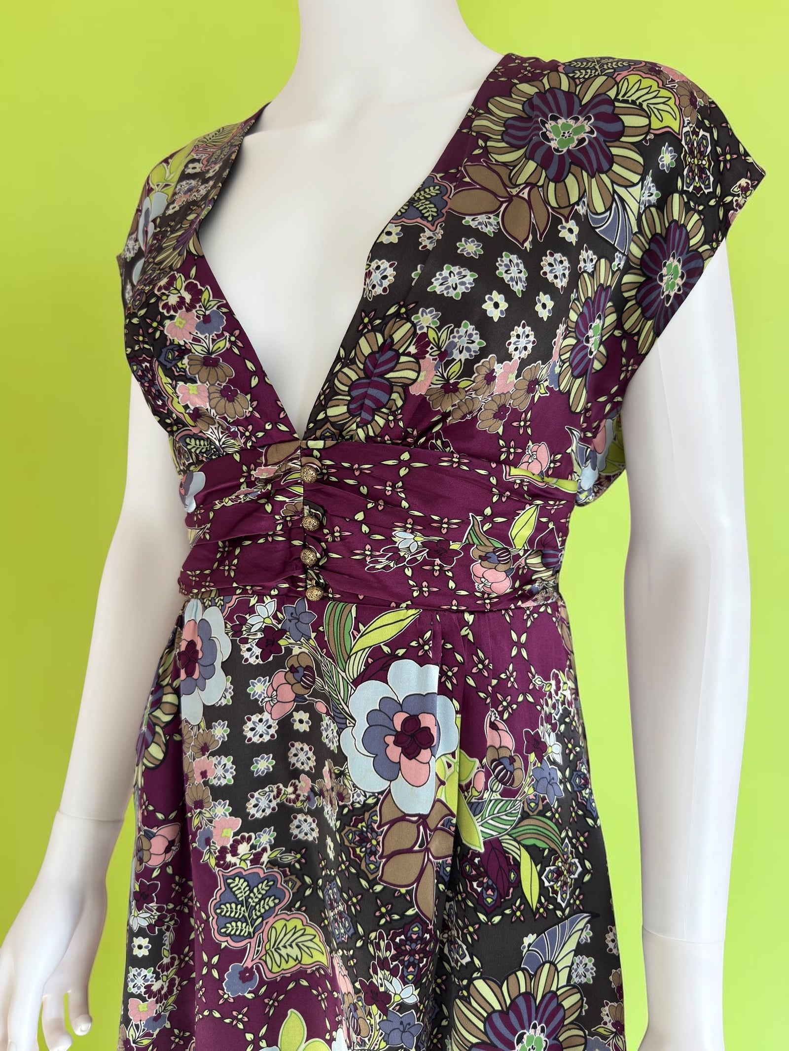 Vintage 100% silk floral summer autumnal dress