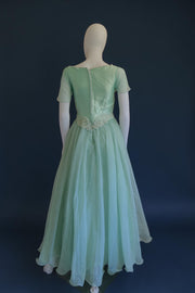 vintage 1980s does 1950s inspired ballgown with matching neck scarf