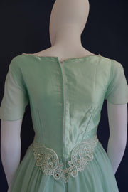 vintage 1980s does 1950s inspired ballgown with matching neck scarf