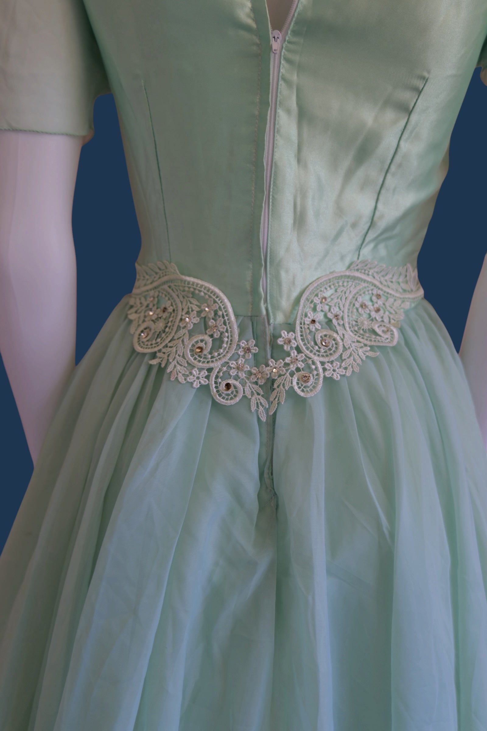 vintage 1980s does 1950s inspired ballgown with matching neck scarf