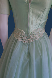 vintage 1980s does 1950s inspired ballgown with matching neck scarf