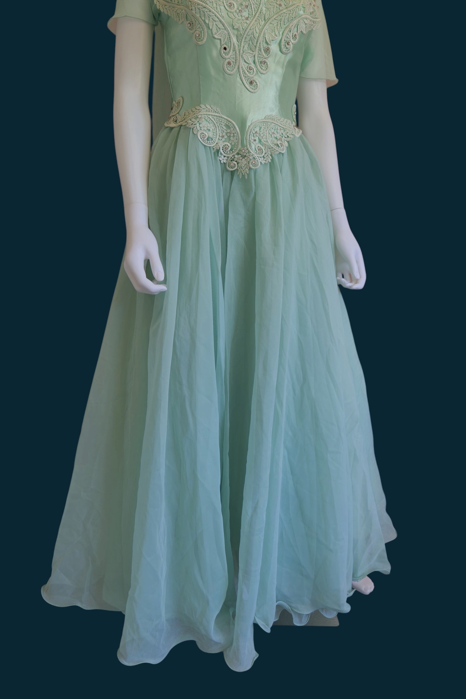 vintage 1980s does 1950s inspired ballgown with matching neck scarf