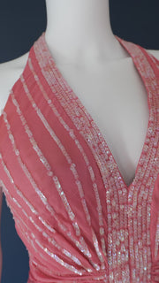 Vintage pink sequin halterneck evening cocktail dress