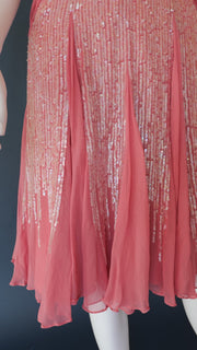 Vintage pink sequin halterneck evening cocktail dress